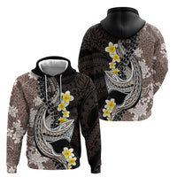 Brown and Black Hawaii Shark Tattoo Zip Hoodie Puakenikeni Lei Plumeria Polynesian Pattern - Polynesian Pride