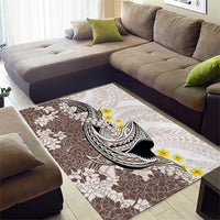 Brown and White Hawaii Shark Tattoo Area Rug Puakenikeni Lei Plumeria Polynesian Pattern - Polynesian Pride