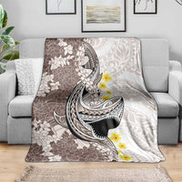 Brown and White Hawaii Shark Tattoo Blanket Puakenikeni Lei Plumeria Polynesian Pattern - Polynesian Pride
