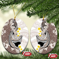 Brown and White Hawaii Shark Tattoo Ceramic Ornament Puakenikeni Lei Plumeria Polynesian Pattern - Polynesian Pride