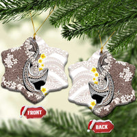 Brown and White Hawaii Shark Tattoo Ceramic Ornament Puakenikeni Lei Plumeria Polynesian Pattern - Polynesian Pride