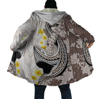 Brown and White Hawaii Shark Tattoo Cloak Puakenikeni Lei Plumeria Polynesian Pattern - Polynesian Pride