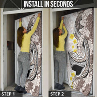 Brown and White Hawaii Shark Tattoo Door Cover Puakenikeni Lei Plumeria Polynesian Pattern - Polynesian Pride