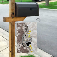 Brown and White Hawaii Shark Tattoo Garden Flag Puakenikeni Lei Plumeria Polynesian Pattern - Polynesian Pride