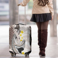 Brown and White Hawaii Shark Tattoo Luggage Cover Puakenikeni Lei Plumeria Polynesian Pattern - Polynesian Pride