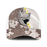 Brown and White Hawaii Shark Tattoo Mesh Trucker Cap Puakenikeni Lei Plumeria Polynesian Pattern - Polynesian Pride