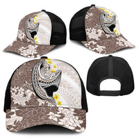 Brown and White Hawaii Shark Tattoo Mesh Trucker Cap Puakenikeni Lei Plumeria Polynesian Pattern - Polynesian Pride