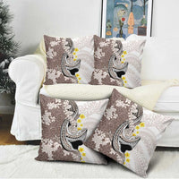 Brown and White Hawaii Shark Tattoo Pillow Cover Puakenikeni Lei Plumeria Polynesian Pattern - Polynesian Pride