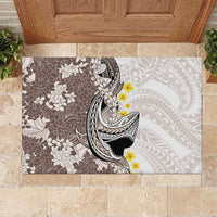 Brown and White Hawaii Shark Tattoo Rubber Doormat Puakenikeni Lei Plumeria Polynesian Pattern - Polynesian Pride