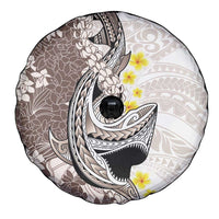 Brown and White Hawaii Shark Tattoo Spare Tire Cover Puakenikeni Lei Plumeria Polynesian Pattern - Polynesian Pride