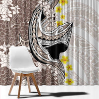 Brown and White Hawaii Shark Tattoo Window Curtain Puakenikeni Lei Plumeria Polynesian Pattern - Polynesian Pride
