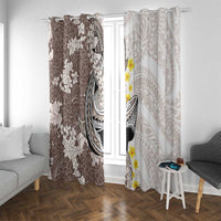 Brown and White Hawaii Shark Tattoo Window Curtain Puakenikeni Lei Plumeria Polynesian Pattern - Polynesian Pride