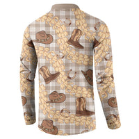 Khaki Palaka Hawaii Cowboy Button Sweatshirt Puakenikeni Lei Paniolo Papale Seamless Vibes - Polynesian Pride
