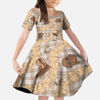 Khaki Palaka Hawaii Cowboy Family Matching Mermaid Dress and Hawaiian Shirt Puakenikeni Lei Paniolo Papale Seamless Vibes LT14 Daughter's Dress Khaki - Polynesian Pride