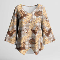 Khaki Palaka Hawaii Cowboy Kimono Sleeve Blouse Puakenikeni Lei Paniolo Papale Seamless Vibes - Polynesian Pride