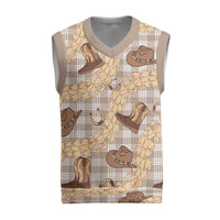 Khaki Palaka Hawaii Cowboy Christmas Knitted V-Neck Vest Puakenikeni Lei Paniolo Papale Seamless Vibes - Polynesian Pride