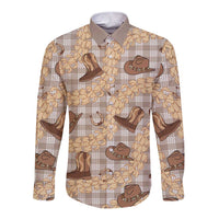 Khaki Palaka Hawaii Cowboy Long Sleeve Button Shirt Puakenikeni Lei Paniolo Papale Seamless Vibes - Polynesian Pride