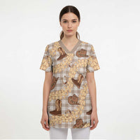 Khaki Palaka Hawaii Cowboy Scrub Top Puakenikeni Lei Paniolo Papale Seamless Vibes - Polynesian Pride
