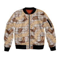 Khaki Palaka Hawaii Cowboy Sleeve Zip Bomber Jacket Puakenikeni Lei Paniolo Papale Seamless Vibes - Polynesian Pride