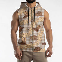 Khaki Palaka Hawaii Cowboy Sleeveless Zip Hoodie Puakenikeni Lei Paniolo Papale Seamless Vibes LT14 - Polynesian Pride