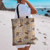Khaki Palaka Hawaii Cowboy Tote Bag Puakenikeni Lei Paniolo Papale Seamless Vibes - Polynesian Pride
