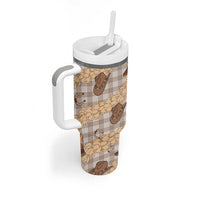 Khaki Palaka Hawaii Cowboy Tumbler With Handle Puakenikeni Lei Paniolo Papale Seamless Vibes - Polynesian Pride
