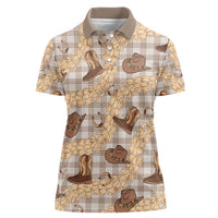 Khaki Palaka Hawaii Cowboy Women Polo Shirt Puakenikeni Lei Paniolo Papale Seamless Vibes LT14 Female Khaki - Polynesian Pride