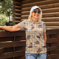 Khaki Palaka Hawaii Cowboy Women Polo Shirt Puakenikeni Lei Paniolo Papale Seamless Vibes LT14 - Polynesian Pride