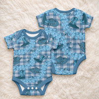 Cyan Palaka Hawaii Cowboy Baby Onesie Puakenikeni Lei Paniolo Papale Seamless Vibes