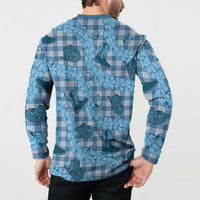 Cyan Palaka Hawaii Cowboy Button Sweatshirt Puakenikeni Lei Paniolo Papale Seamless Vibes - Polynesian Pride