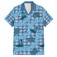 Cyan Palaka Hawaii Cowboy Family Matching Long Sleeve Bodycon Dress and Hawaiian Shirt Puakenikeni Lei Paniolo Papale Seamless Vibes LT14 Dad's Shirt - Short Sleeve Cyan - Polynesian Pride