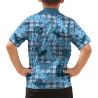 Cyan Palaka Hawaii Cowboy Family Matching Short Sleeve Bodycon Dress and Hawaiian Shirt Puakenikeni Lei Paniolo Papale Seamless Vibes LT14 - Polynesian Pride