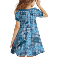 Cyan Palaka Hawaii Cowboy Kid Short Sleeve Dress Puakenikeni Lei Paniolo Papale Seamless Vibes LT14 - Polynesian Pride