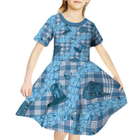 Cyan Palaka Hawaii Cowboy Kid Short Sleeve Dress Puakenikeni Lei Paniolo Papale Seamless Vibes LT14 - Polynesian Pride