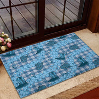 Cyan Palaka Hawaii Cowboy Rubber Doormat Puakenikeni Lei Paniolo Papale Seamless Vibes - Polynesian Pride