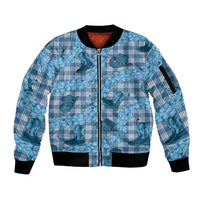 Cyan Palaka Hawaii Cowboy Sleeve Zip Bomber Jacket Puakenikeni Lei Paniolo Papale Seamless Vibes - Polynesian Pride