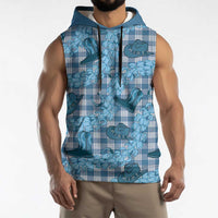 Cyan Palaka Hawaii Cowboy Sleeveless Hoodie Puakenikeni Lei Paniolo Papale Seamless Vibes - Polynesian Pride