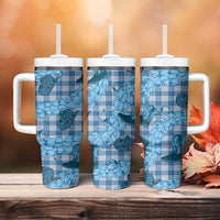 Cyan Palaka Hawaii Cowboy Tumbler With Handle Puakenikeni Lei Paniolo Papale Seamless Vibes - Polynesian Pride