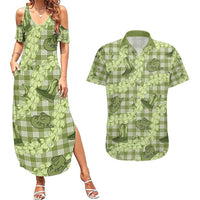 Lime Palaka Hawaii Cowboy Couples Matching Summer Maxi Dress and Hawaiian Shirt Puakenikeni Lei Paniolo Papale Seamless Vibes - Polynesian Pride