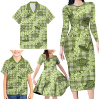 Lime Palaka Hawaii Cowboy Family Matching Long Sleeve Bodycon Dress and Hawaiian Shirt Puakenikeni Lei Paniolo Papale Seamless Vibes LT14 - Polynesian Pride