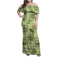 Lime Palaka Hawaii Cowboy Family Matching Off Shoulder Maxi Dress and Hawaiian Shirt Puakenikeni Lei Paniolo Papale Seamless Vibes - Polynesian Pride