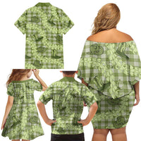 Lime Palaka Hawaii Cowboy Family Matching Off Shoulder Short Dress and Hawaiian Shirt Puakenikeni Lei Paniolo Papale Seamless Vibes - Polynesian Pride