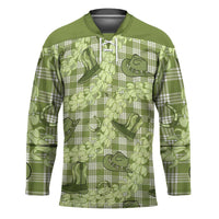 Lime Palaka Hawaii Cowboy Hockey Jersey Puakenikeni Lei Paniolo Papale Seamless Vibes - Polynesian Pride