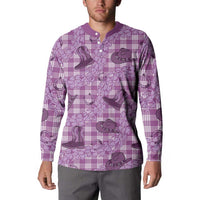 Purple Palaka Hawaii Cowboy Button Sweatshirt Puakenikeni Lei Paniolo Papale Seamless Vibes - Polynesian Pride