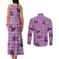 Purple Palaka Hawaii Cowboy Couples Matching Tank Maxi Dress and Long Sleeve Button Shirt Puakenikeni Lei Paniolo Papale Seamless Vibes - Polynesian Pride