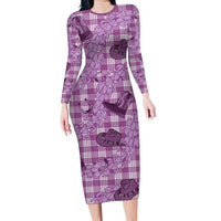 Purple Palaka Hawaii Cowboy Family Matching Long Sleeve Bodycon Dress and Hawaiian Shirt Puakenikeni Lei Paniolo Papale Seamless Vibes LT14 Mom's Dress Purple - Polynesian Pride