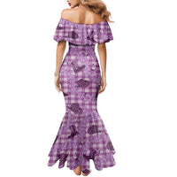 Purple Palaka Hawaii Cowboy Family Matching Mermaid Dress and Hawaiian Shirt Puakenikeni Lei Paniolo Papale Seamless Vibes LT14 - Polynesian Pride