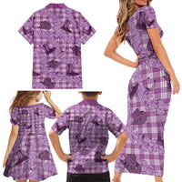 Purple Palaka Hawaii Cowboy Family Matching Short Sleeve Bodycon Dress and Hawaiian Shirt Puakenikeni Lei Paniolo Papale Seamless Vibes LT14 - Polynesian Pride