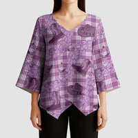 Purple Palaka Hawaii Cowboy Kimono Sleeve Blouse Puakenikeni Lei Paniolo Papale Seamless Vibes - Polynesian Pride