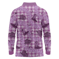 Purple Palaka Hawaii Cowboy Long Sleeve Polo Shirt Puakenikeni Lei Paniolo Papale Seamless Vibes - Polynesian Pride